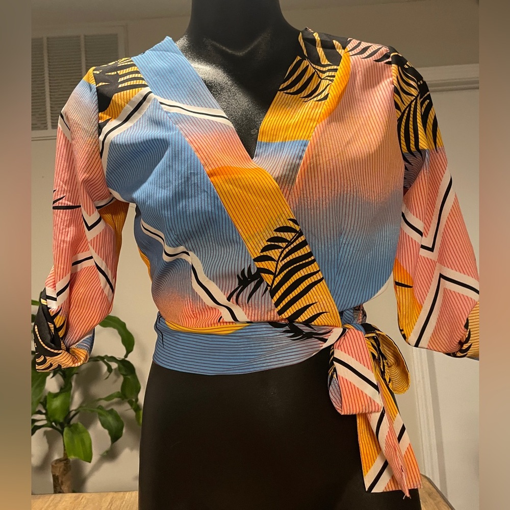 CBR Multicolor Wrap Blouse, Size Large
